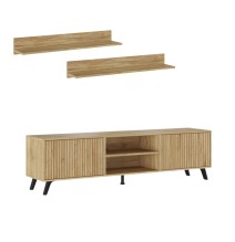 Mueble de TV + 2 Estantes, 2 Compartimentos y 2 Puertas,Mauvella - Rayas, 49cm(Alto)x 180cm (Ancho) x 40cm (Fondo)