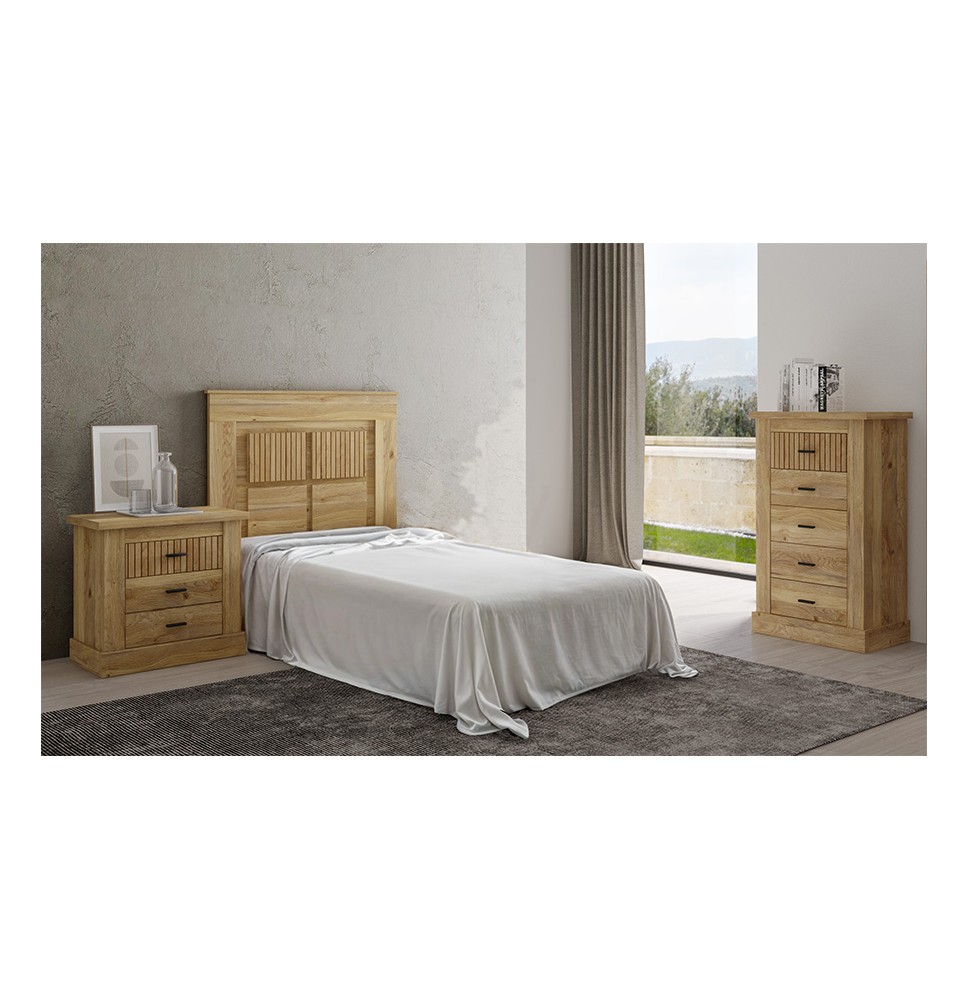Pack de Muebles de Dormitorio Habitación Infantil con Cabecero, 1 Mesita de Noche 3 Cajones y Sinfonier en Color Mauvella Rayas
