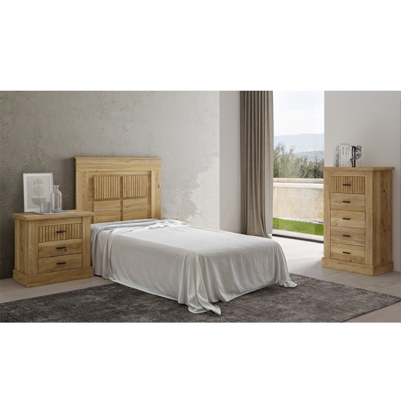 Pack de Muebles de Dormitorio Habitación Infantil con Cabecero, 1 Mesita de Noche 3 Cajones y Sinfonier en Color Mauvella Rayas