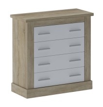 Cómoda 4 Cajones, Acabado en Blanco y Cambrian, Medidas: 91,5 cm (Ancho) x 90,8 cm (Alto) x 39,6 cm de (Fondo)