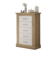 Pack de Dormitorio con Cabecero de 160 x 120 cm + 2 Mesitas de Noche + Sinfonier | Color Cambria y Blanco