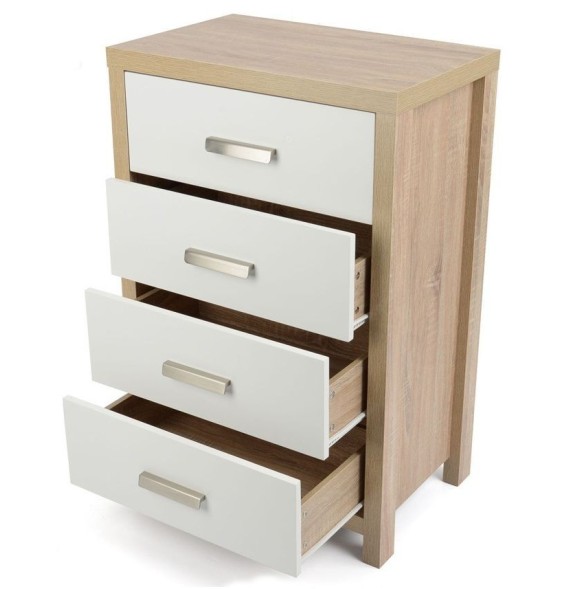 Sinfonier dormitorio 4 cajones color cambria blanco con guias metalicas 90cm Alto - 60cm Ancho - 39cm de Fondo
