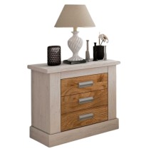 Mesita de Noche 3 Cajones, Mesilla de Dormitorio, Color Andersen Pino-Roble , Medidas: 66 cm (anc) x 39,6 cm (Fo) x 63,8 cm (Al)